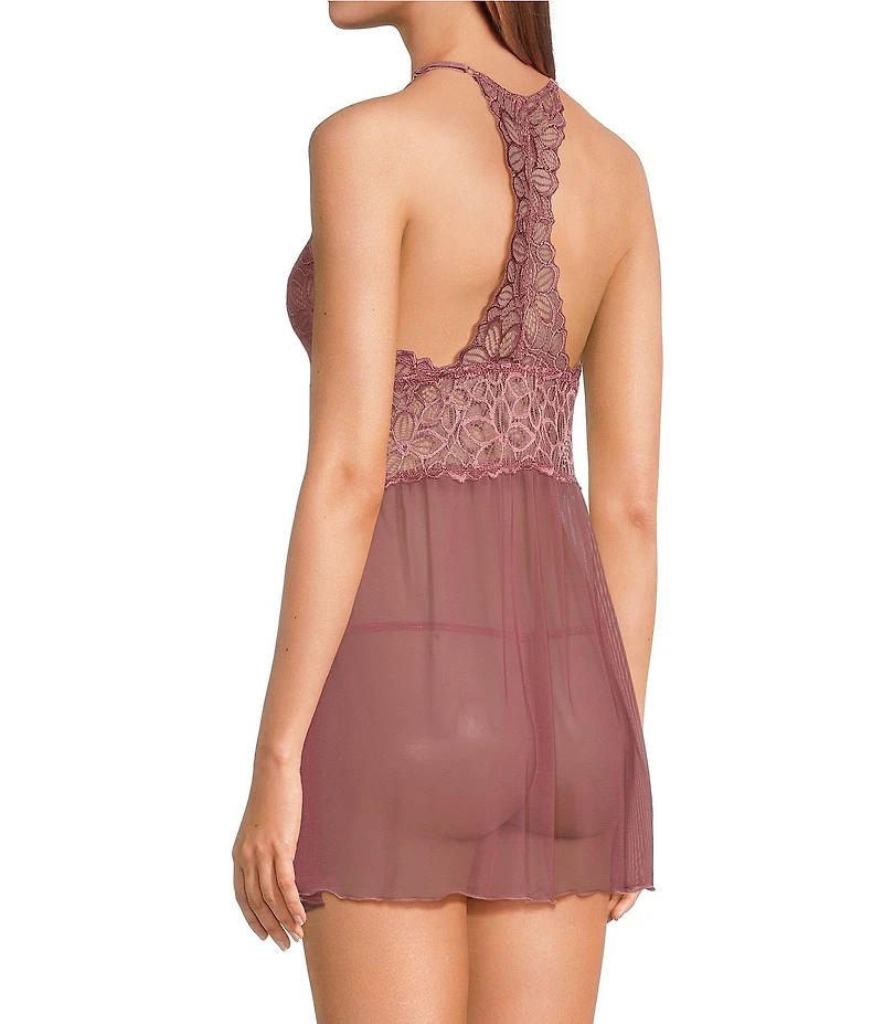 Cassandra Renee Lace Mesh V-Neck Racerback Babydoll Set