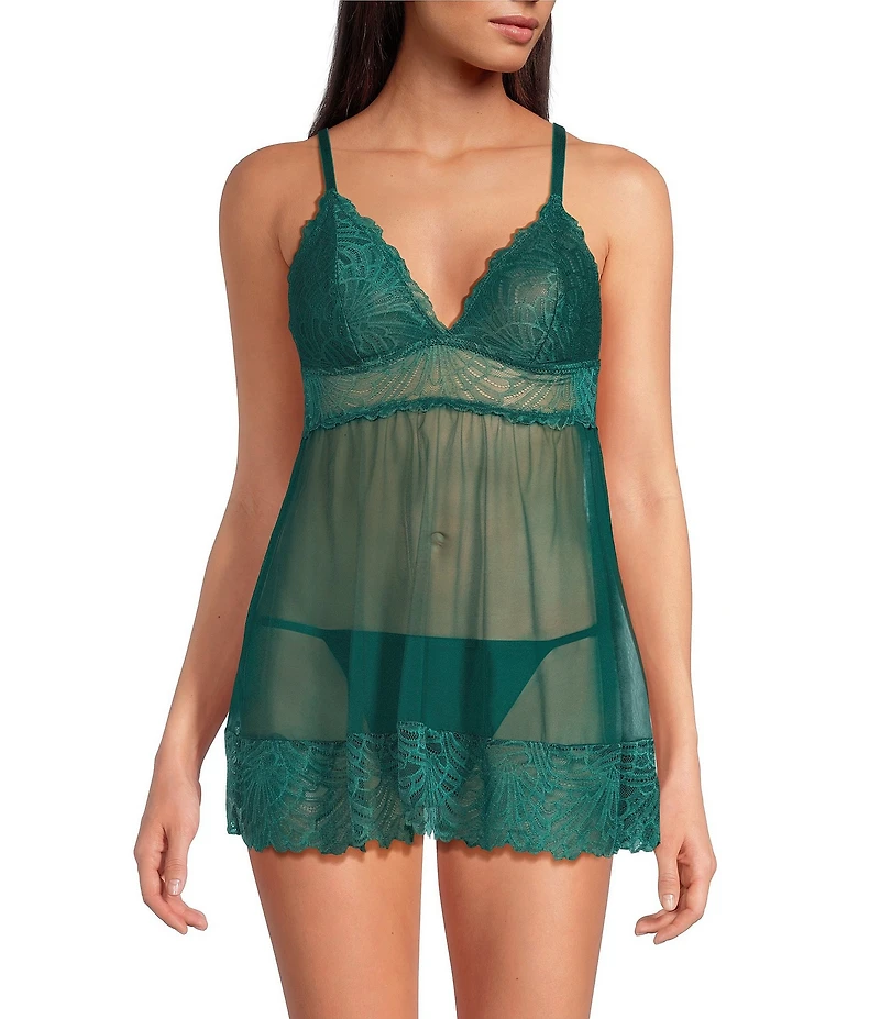 Cassandra Sarah Mesh & Lace V-Neck Sleeveless Babydoll