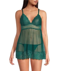 Cassandra Sarah Mesh & Lace V-Neck Sleeveless Babydoll