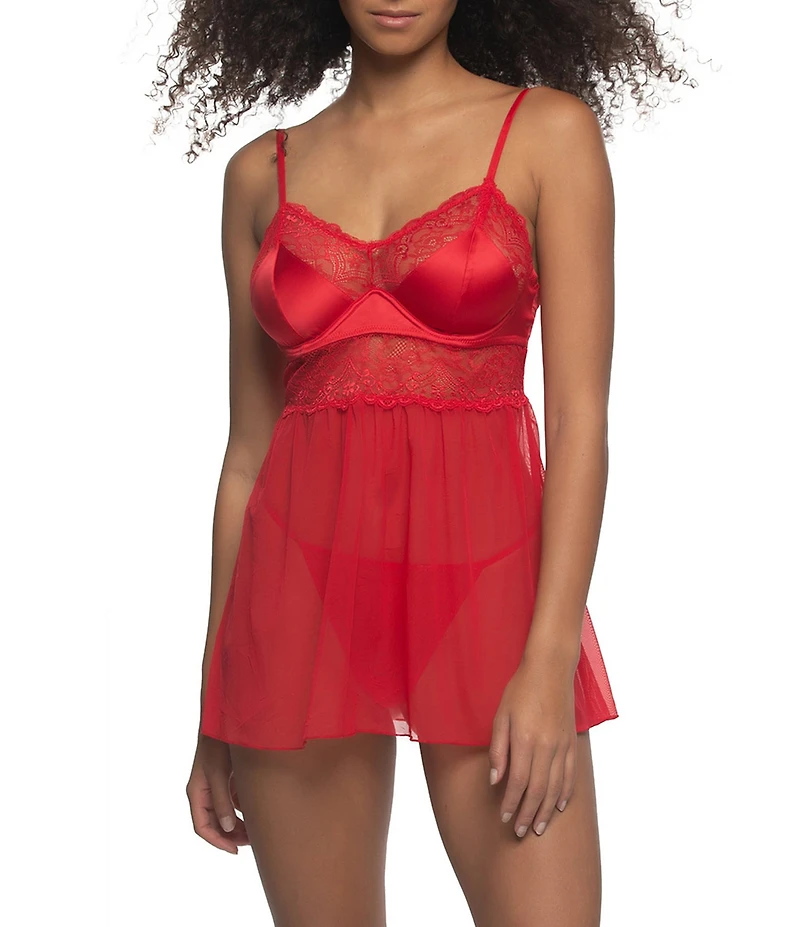 Cassandra Satin & Lace Molded Cup Lace Babydoll