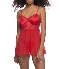 Cassandra Satin & Lace Molded Cup Lace Babydoll