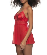 Cassandra Satin & Lace Molded Cup Lace Babydoll