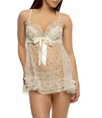 Cassandra Veil Ditsy Floral Print Tulle Ruffle Babydoll with Panty