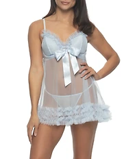 Cassandra Veil Tulle Ruffle Babydoll with Panty