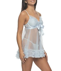 Cassandra Veil Tulle Ruffle Babydoll with Panty