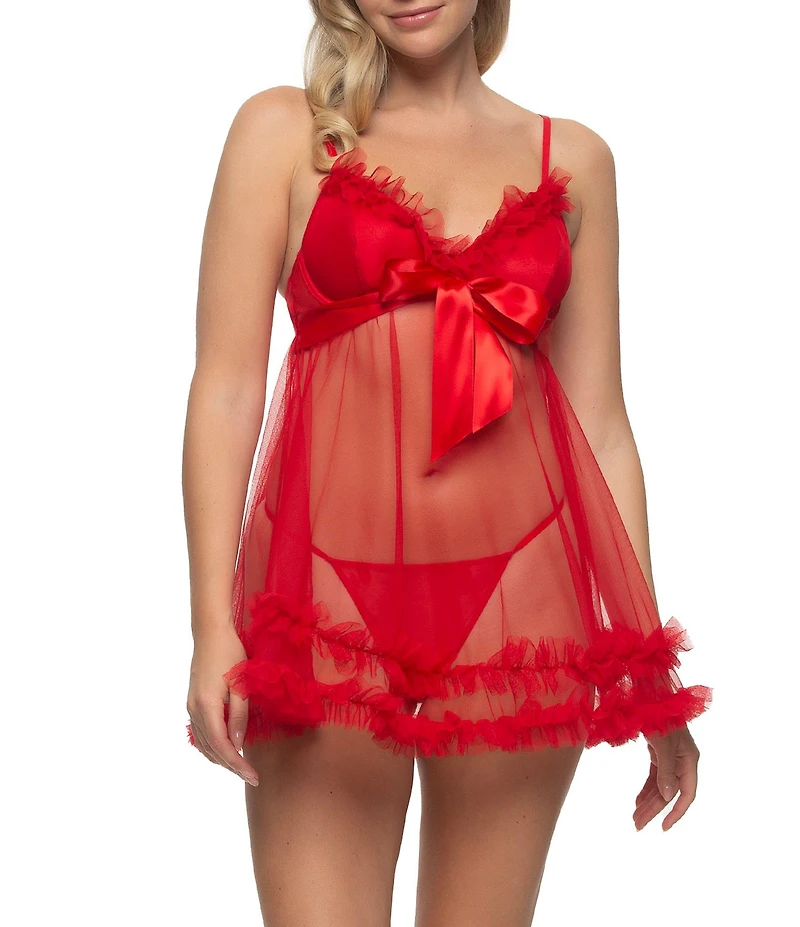 Cassandra Veil Tulle Ruffle Babydoll with Panty