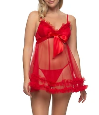 Cassandra Veil Tulle Ruffle Babydoll with Panty