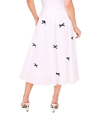 CeCe Bow Detail Pull On Midi A-Line Skirt