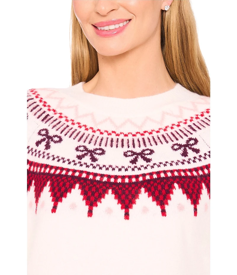 CeCe Bow Far Isle Round Neck Long Sleeve Sweater