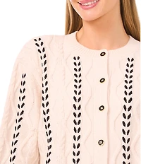 CeCe Cable Knit Round Neck Ribbon Long Sleeve Cardigan