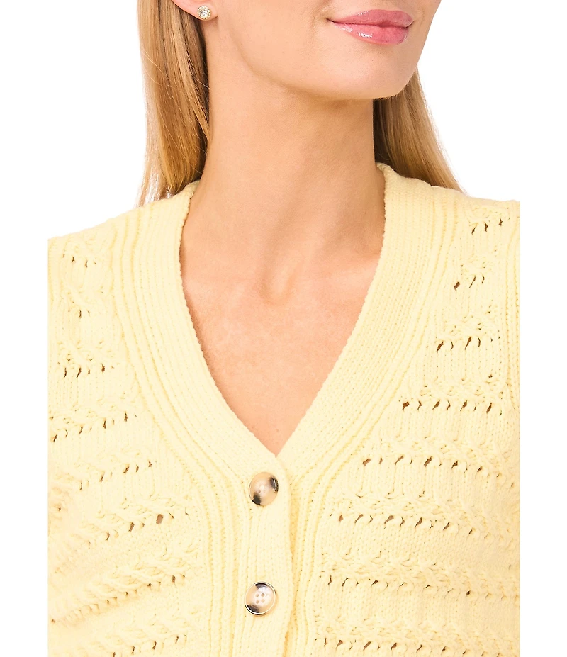 CeCe Chunky Knit V-Neck Short Sleeve Cardigan