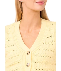 CeCe Chunky Knit V-Neck Short Sleeve Cardigan