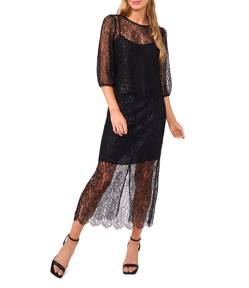 Cece Coordinating Woven Lace Ruffle Midi A-Line Skirt