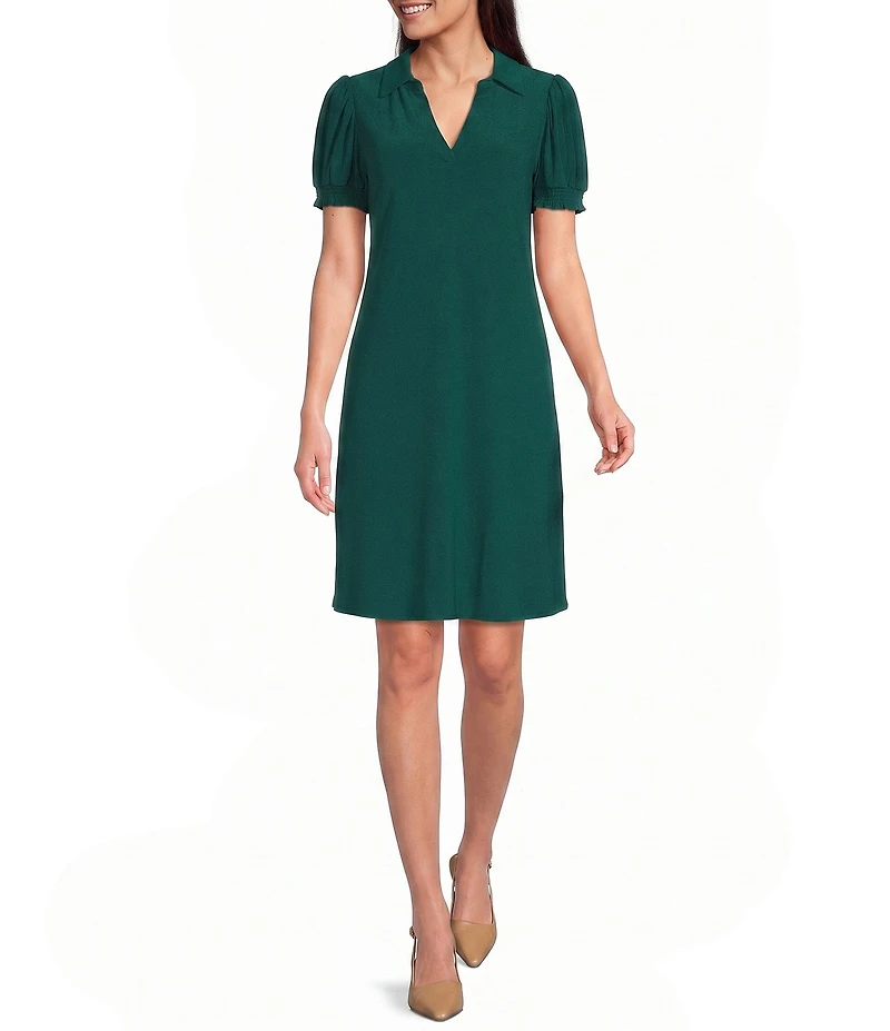 CeCe Crepe Knit Polo Collar Short Sleeve Shift Dress