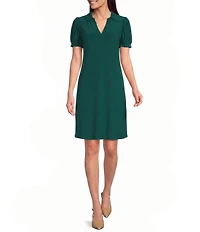 CeCe Crepe Knit Polo Collar Short Sleeve Shift Dress