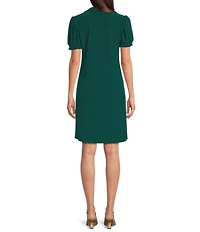 CeCe Crepe Knit Polo Collar Short Sleeve Shift Dress