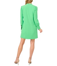 CeCe Crepe V-Neck Cuffed Long Cuffed Sleeves Tie Shift Dress