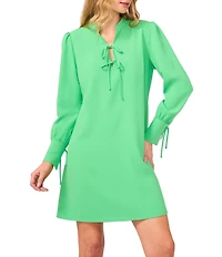 CeCe Crepe V-Neck Cuffed Long Cuffed Sleeves Tie Shift Dress