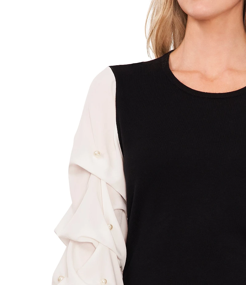 CeCe Crew Neck 3/4 Ruffle Sleeve Blouse