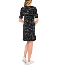CeCe Crew Neck Short Puffed Sleeve Polka Dot Dress