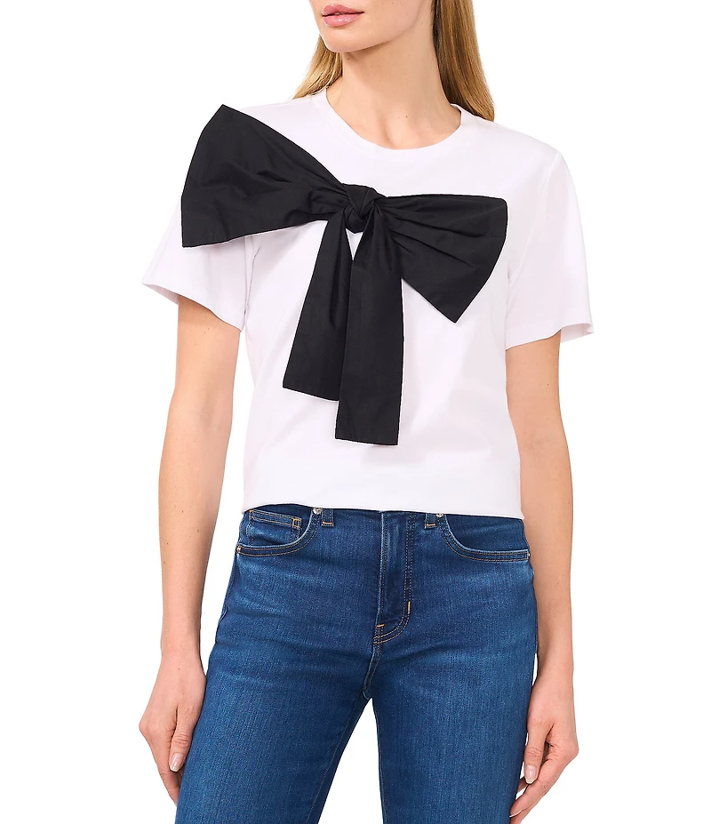 CeCe Crew Neck Short Sleeve Bow Tee