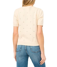 CeCe Crew Neck Short Sleeve Cardigan Sweater