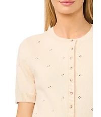 CeCe Crew Neck Short Sleeve Cardigan Sweater