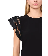 CeCe Crew Neck Short Sleeve Ruffle Eyelet Embroidered Tee