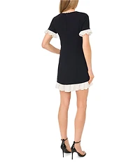 CeCe Crew Neck Short Sleeve Twofer Ruffle Dress