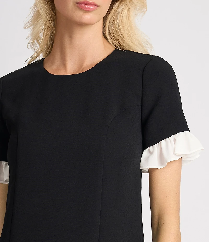 CeCe Crew Neck Short Sleeve Twofer Ruffle Dress