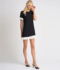 CeCe Crew Neck Short Sleeve Twofer Ruffle Dress