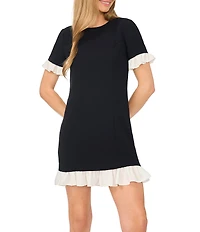 CeCe Crew Neck Short Sleeve Twofer Ruffle Dress