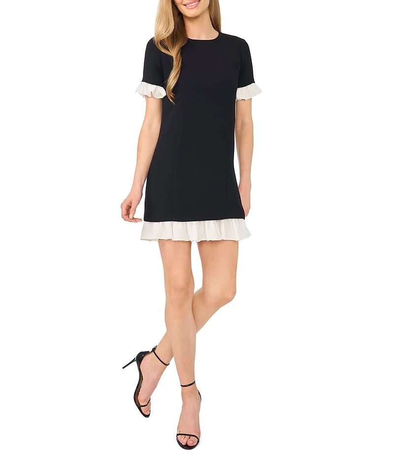 CeCe Crew Neck Short Sleeve Twofer Ruffle Dress