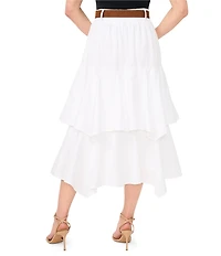 CeCe Denim Belted Tiered Midi A-Line Skirt
