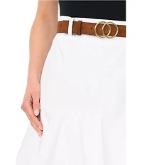CeCe Denim Belted Tiered Midi A-Line Skirt