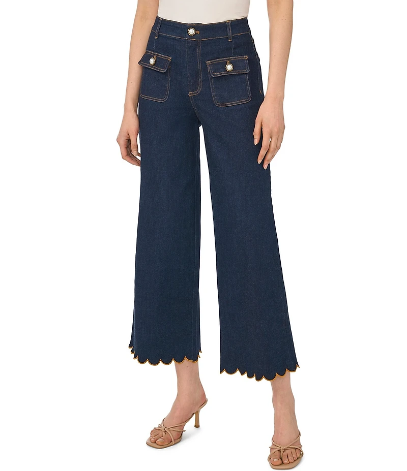 CeCe Wide Leg Cropped Scallop Denim Jeans