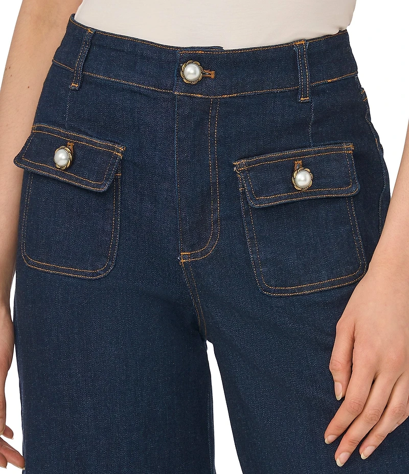 CeCe Wide Leg Cropped Scallop Denim Jeans