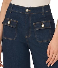 CeCe Wide Leg Cropped Scallop Denim Jeans
