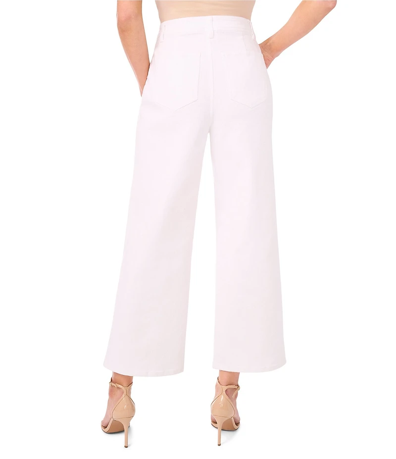 CeCe Denim Wide Leg Pintuck Flower Button Ankle Length Jeans