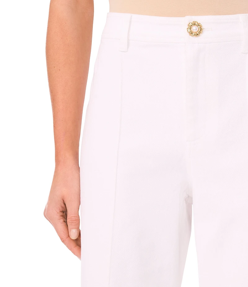 CeCe Denim Wide Leg Pintuck Flower Button Ankle Length Jeans