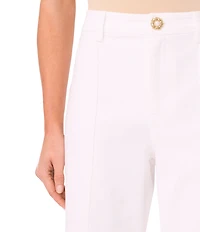 CeCe Denim Wide Leg Pintuck Flower Button Ankle Length Jeans