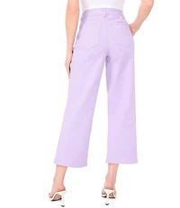 CeCe Denim Wide Leg Pintuck Flower Button Ankle Length Jeans