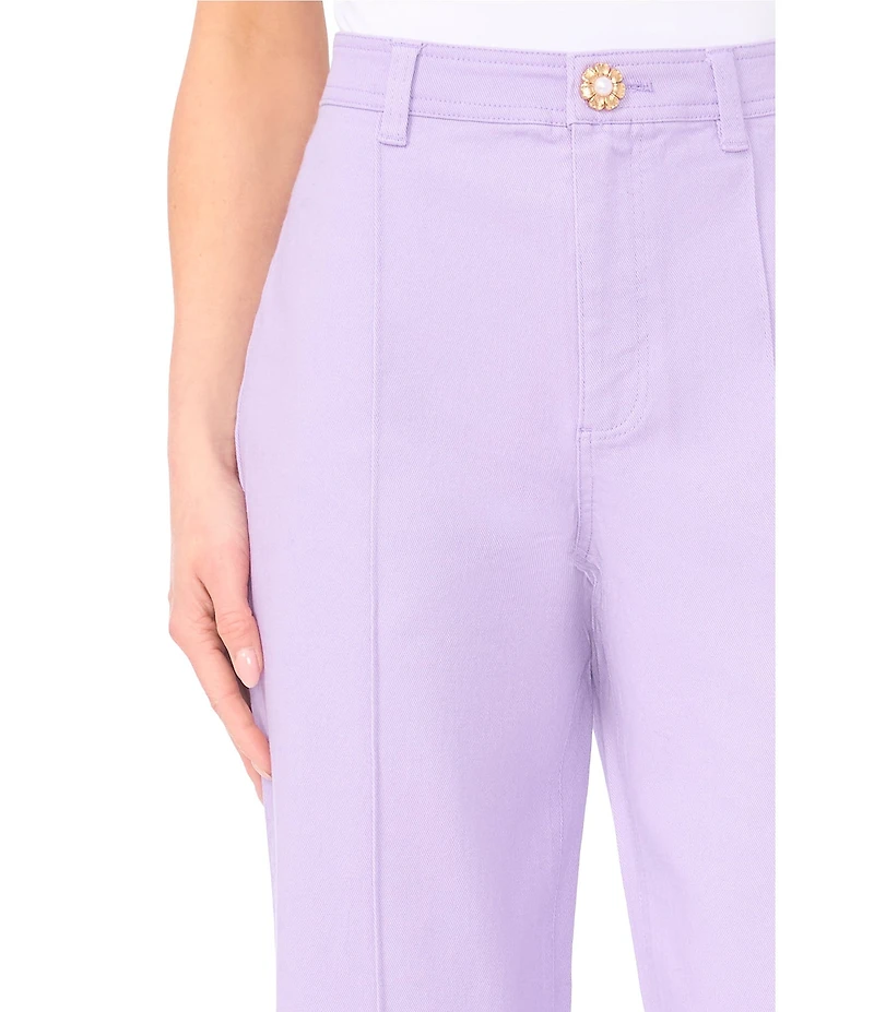 CeCe Denim Wide Leg Pintuck Flower Button Ankle Length Jeans