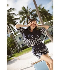 CeCe Elastic Waistband Pull On Floral Embroidered Scalloped High Rise Shorts