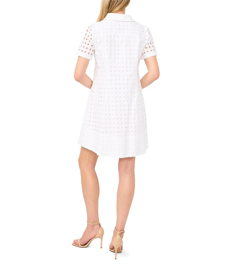CeCe Eyelet Point Collar Short Sleeve Shirt Dress
