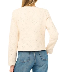 CeCe Eyelet Textured Round Neck Long Sleeve Button Front Jacket