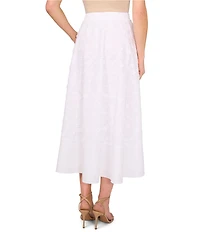 CeCe Floral Embroidered Midi A-Line Skirt