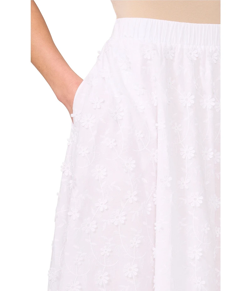 CeCe Floral Embroidered Midi A-Line Skirt