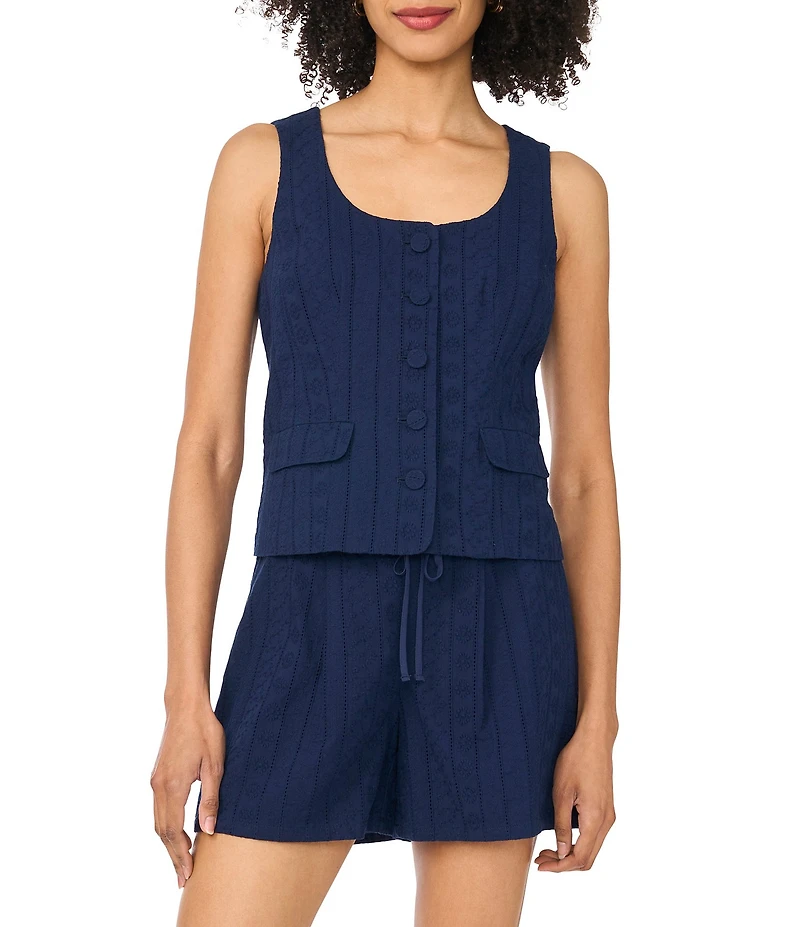 CeCe Floral Embroidered Scoop Neck Sleeveless Vest