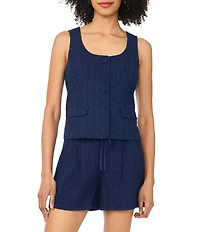 CeCe Floral Embroidered Scoop Neck Sleeveless Vest